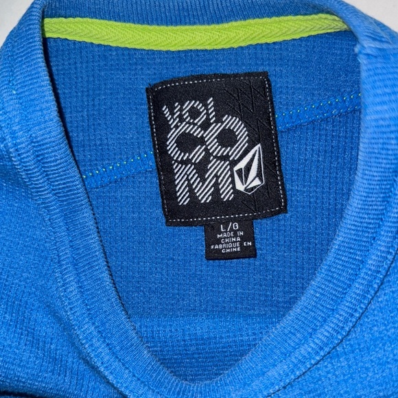 Volcom Men’s Large Blue Thermal Waffle Knit Long Sleeve Shirt Green Logo Skate - Picture 5 of 10